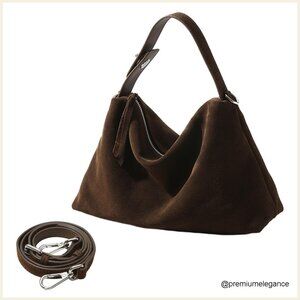 Genuine Leather Suede Hobo Tote Bag, Adjustable Strap, Large Capacity